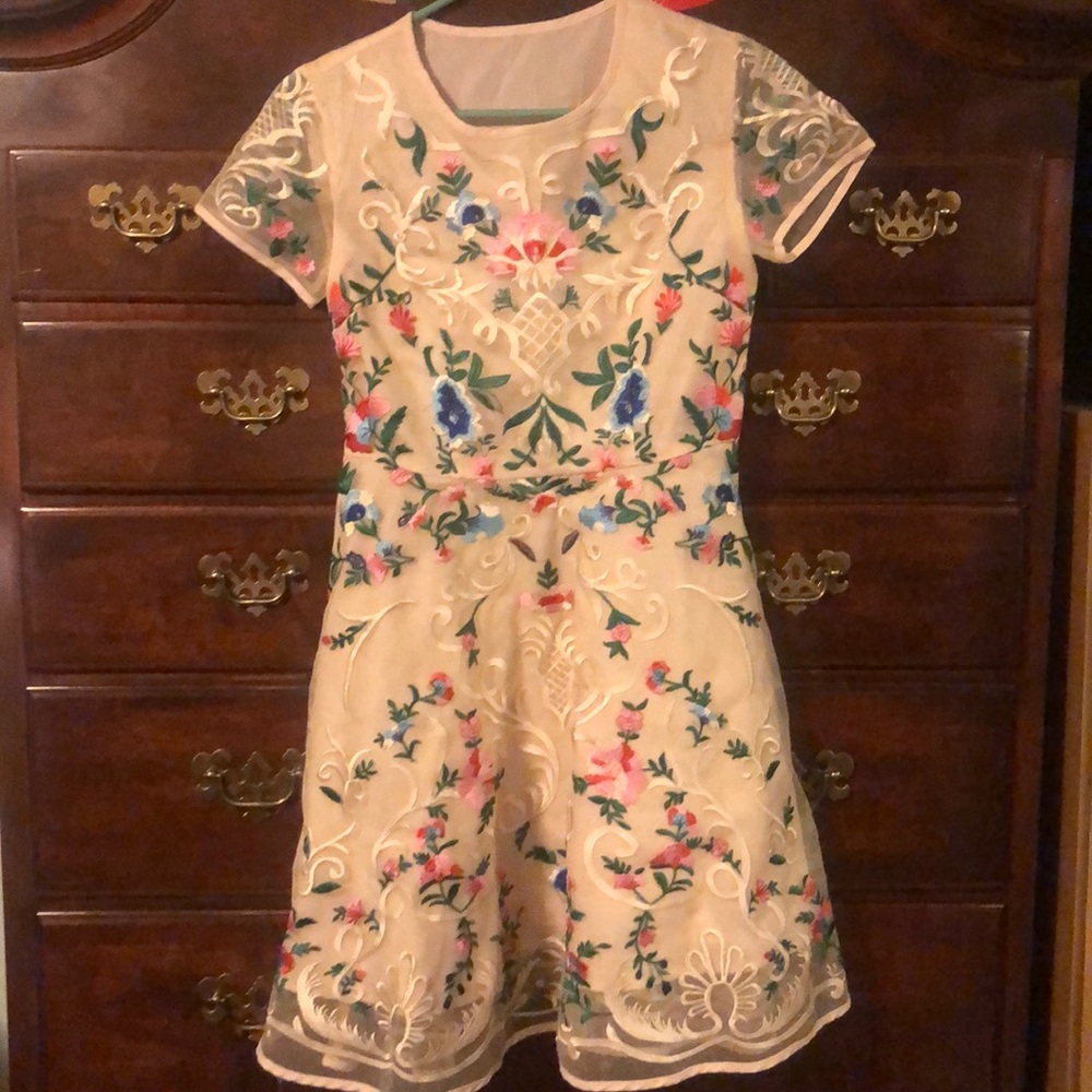 Chicwish Garden Embroidered Beige Organza Dress